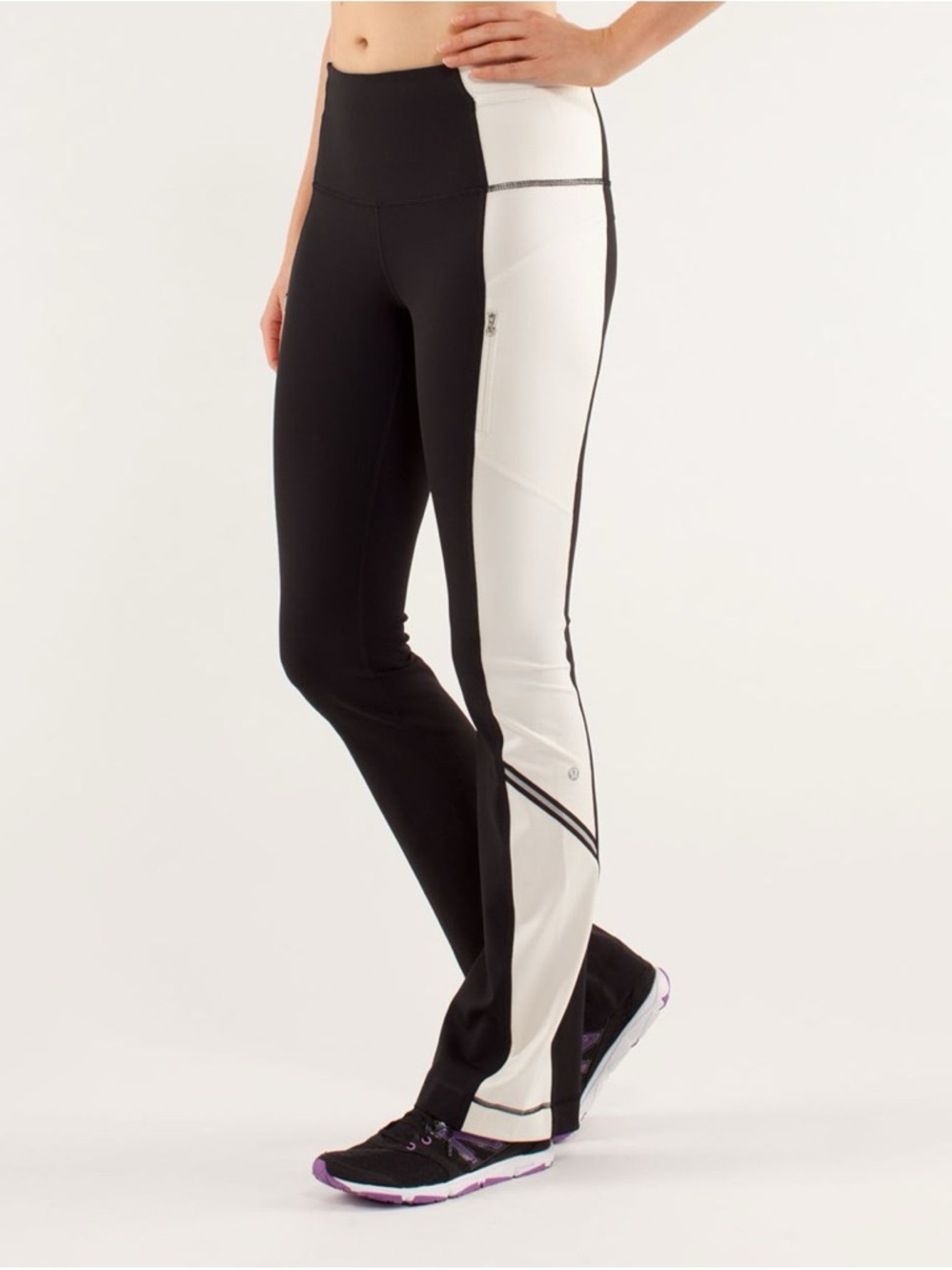 Lululemon Run Ice Queen Pant Black Polar White Tight Reflective Size 6 Bootcut